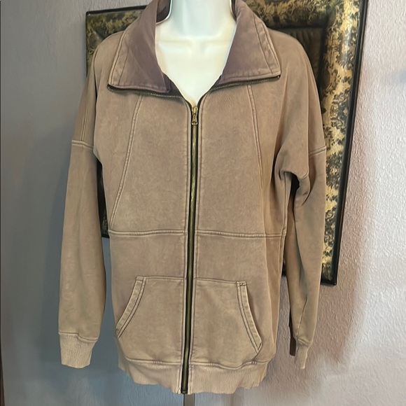 Michelle Mae Brown Zip-Up Jacket Knit kangaroo pockets Sz M - Picture 1 of 10